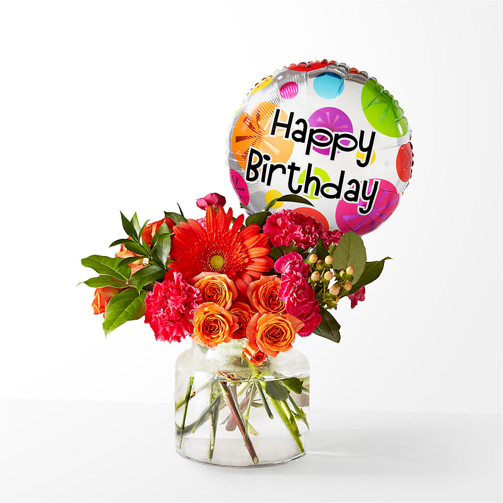 Fiesta Bouquet with Birthday Balloon – BUEHLER'S FLORAL, Wooster OH