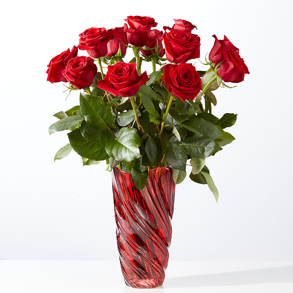 Classic Love Red Rose Bouquet with Luxe Swirl Vase – BUEHLER'S FLORAL, Wooster OH